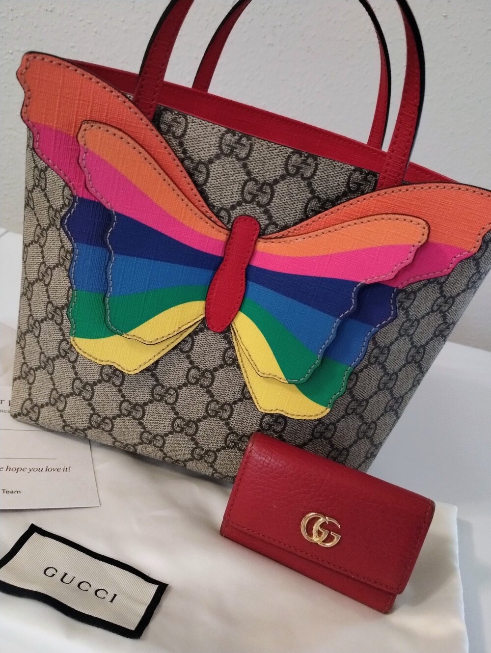 Gucci Guccissima Butterfly Tote & Gucci Marmot Key Card Case Bundle (2 Piece Set - Picture 7 of 16